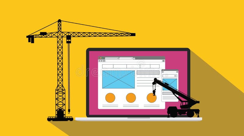 Ux user experience design website apps development and build with crane and laptop vector illustration Ux user experience design website apps development and build with crane and laptop vector illustration