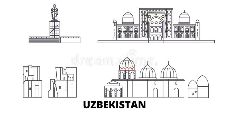 Uzbekistan Line Travel Skyline Set. Uzbekistan Outline City Vector ...