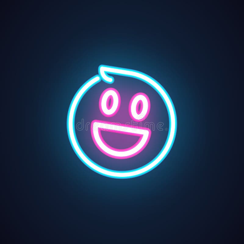 Uśmiech neonowa ikona Szczęśliwy emoji iluminaci symbol Etykietka odizolowywająca na czerni Element interfejs lub promocyjne rzec royalty ilustracja