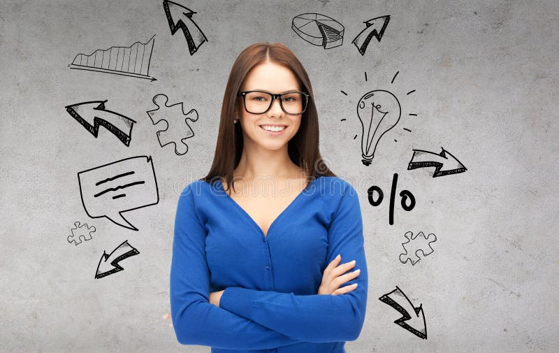 Uśmiechnięty bizneswoman lub uczeń w szkłach fotografia stock
