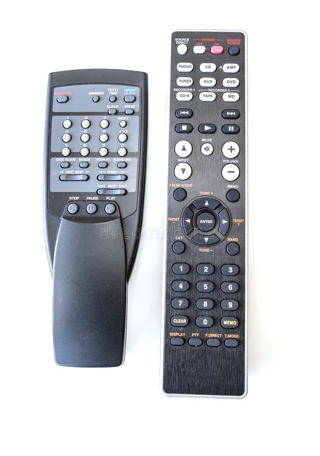 Używać odtwarzacza cd i amplifikatoru pilot do tv fotografia stock Używać odtwarzacza cd i amplifikatoru pilot do tv fotografia stock
