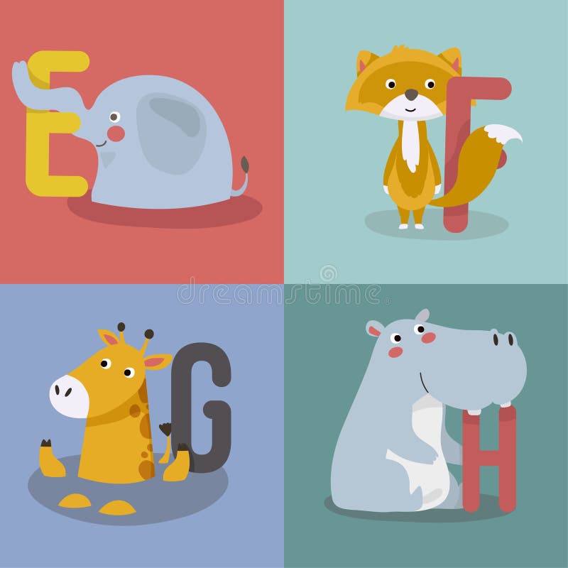 Animal Alphabet Graphic E To H. Stock Vector - Illustration of
