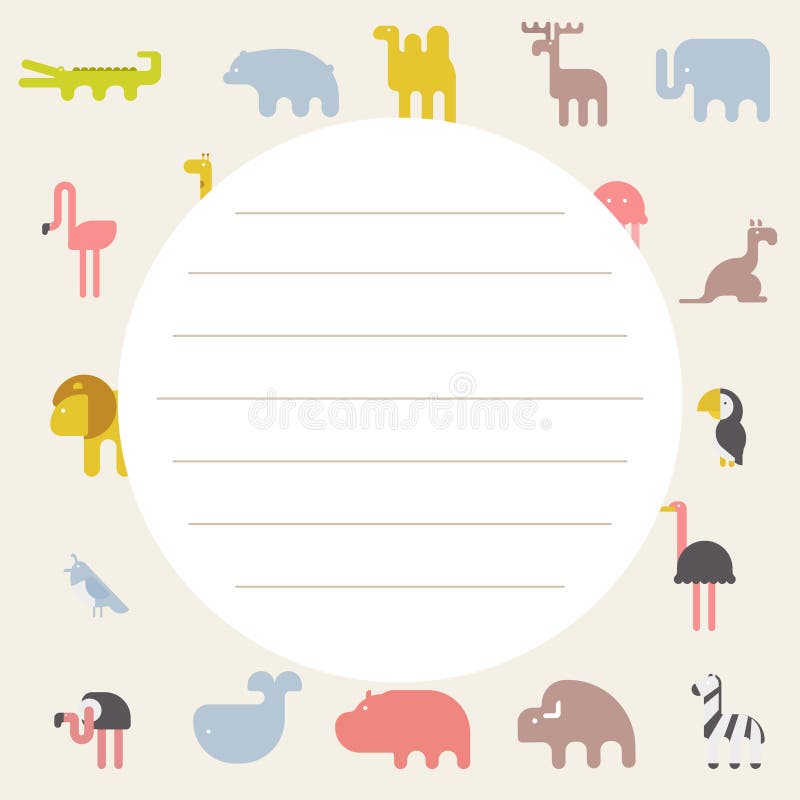 Template Children Notebook Sheet with Cute Animals. Cute Animal