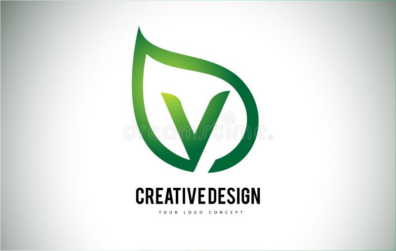 Logotipo da folha V com design de letra e contorno verde ilustração royalty free