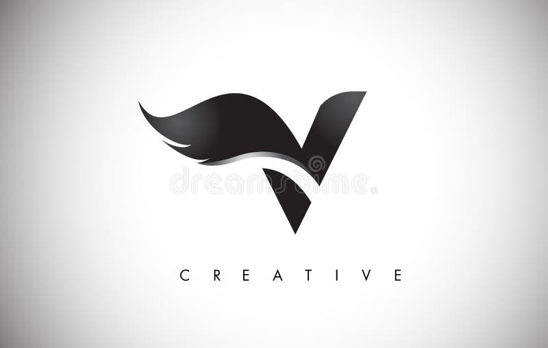 V Letter Wings Logo Design with Black Bird Fly Wing Icon.