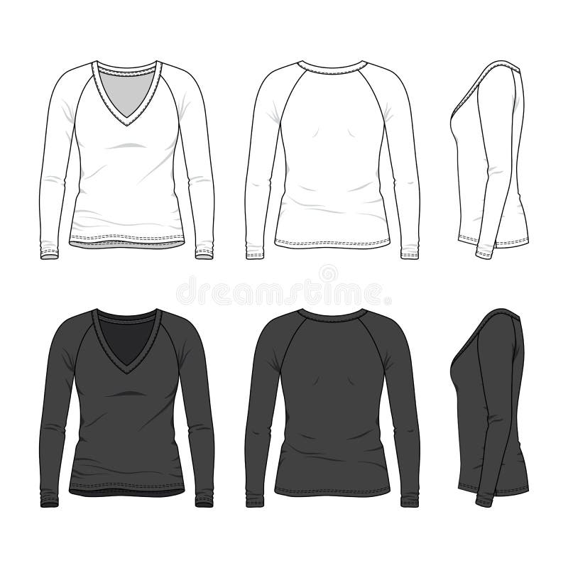 Raglan V-neck T-shirts Templates. Colored Sleeve Jersey ...