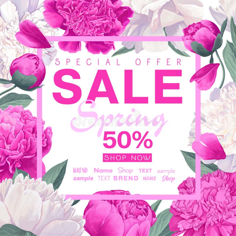 V?rf?rs?ljningsbaner med h?rliga blommor Vektorillustrationmall Bakgrund med pionblommor stock illustrationer V?rf?rs?ljningsbaner med h?rliga blommor Vektorillustrationmall Bakgrund med pionblommor stock illustrationer