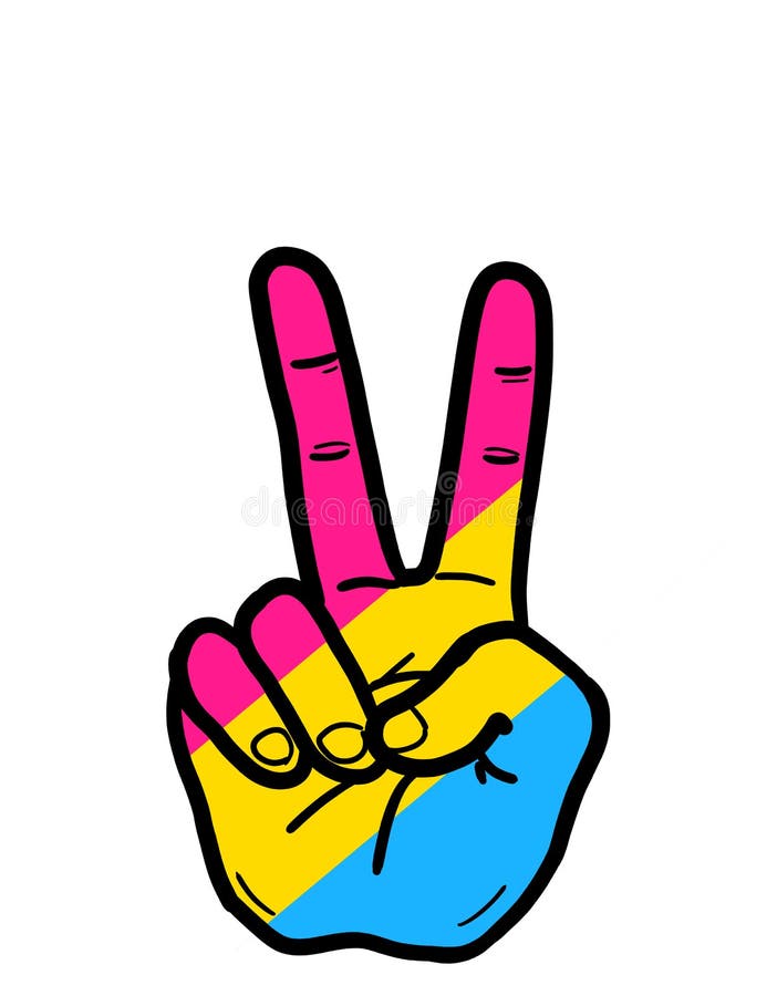 The V sign hand gesture with pansexual gay pride as a symbol of victory, pe...