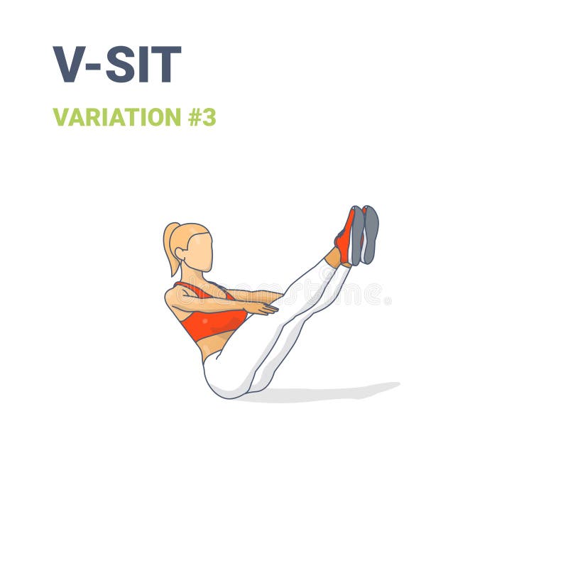 V-Sit Girl Home Workout Exercise Guide Illustration Colorful Concept or Navasana Boat Yoga Pose