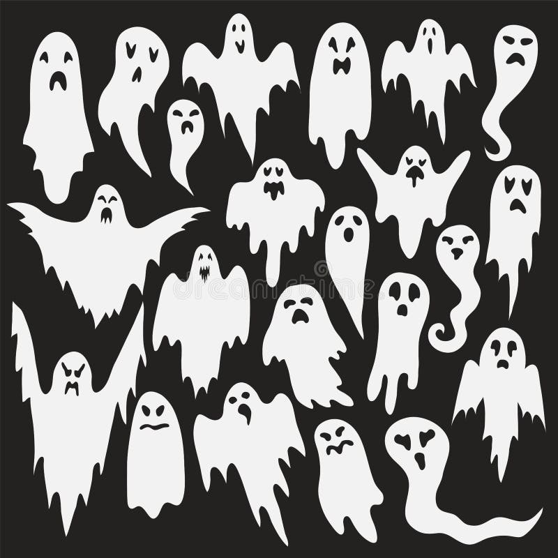 V?spera de Todos los Santos ghosts Monstruo fantasmal con forma asustadiza de la cara del abucheo Silueta malvada linda del horro ilustración del vector V?spera de Todos los Santos ghosts Monstruo fantasmal con forma asustadiza de la cara del abucheo Silueta malvada linda del horro ilustración del vector