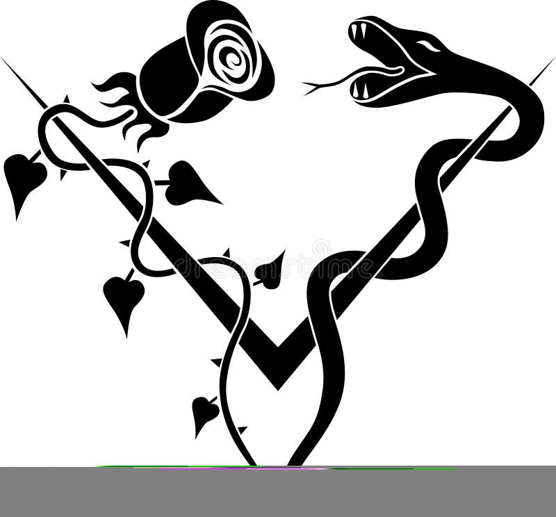V tatouage de Rose et de serpent