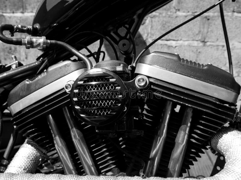 Black and crome v twin engine and air filter.