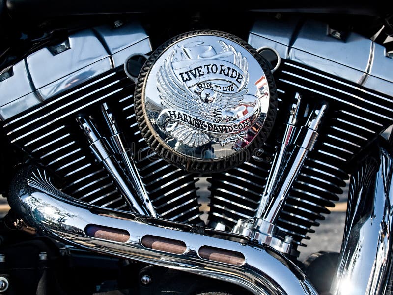 Detail of a chrome v-twin motorcycle engine