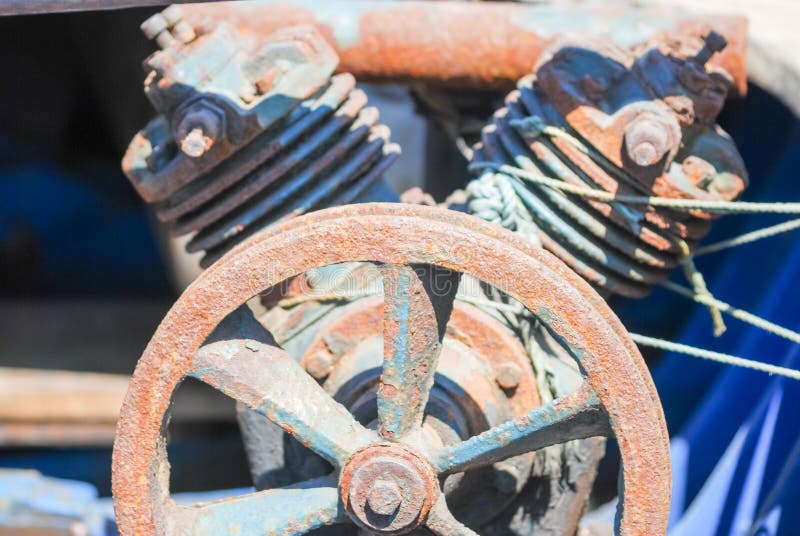 V-twin two cylinder old engine motor close up