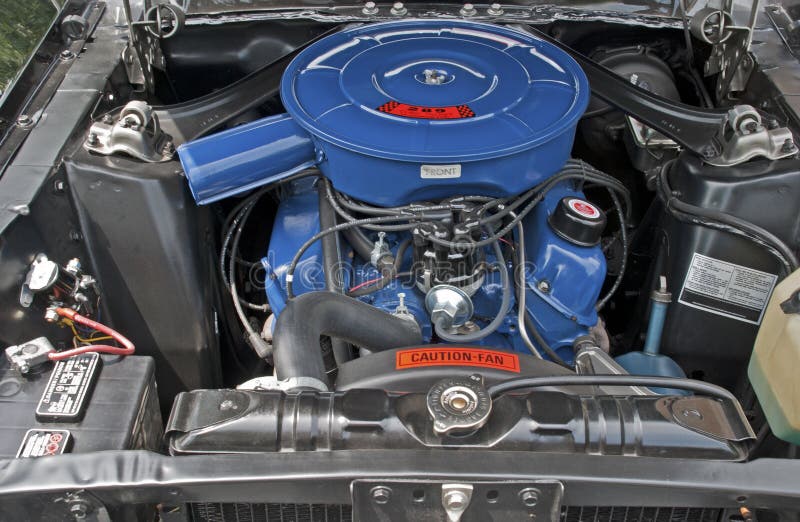 V8 engine compartment of a 1967 car royalty free stock photography