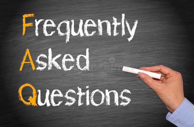 FAQ Frequently Asked Questions - female hand with chalk and text. FAQ Frequently Asked Questions - female hand with chalk and text