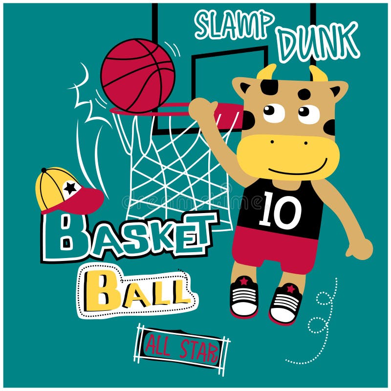 Um gato de desenho animado com uma bola de basquete na camisa está jogando  basquete.