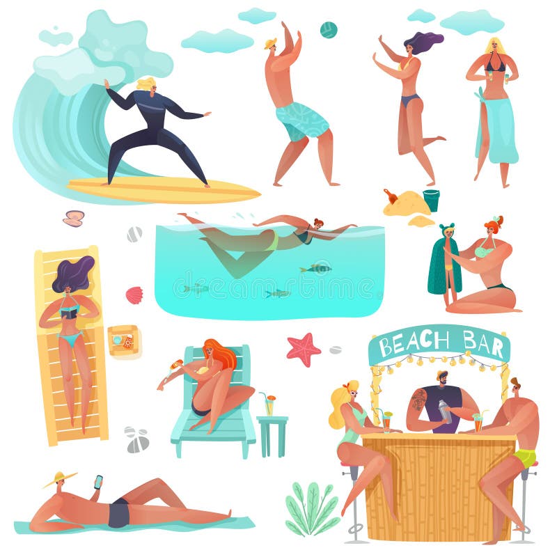Vacances de personnes de plage d'été illustration libre de droits Vacances de personnes de plage d'été illustration libre de droits
