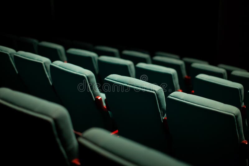 Vacant Green Theater Seats in Dark Room Stock Image Image of scene
