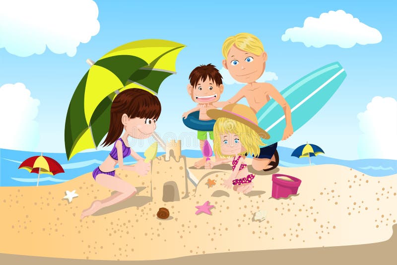 Vacanza di famiglia della spiaggia illustrazione di stock Vacanza di famiglia della spiaggia illustrazione di stock