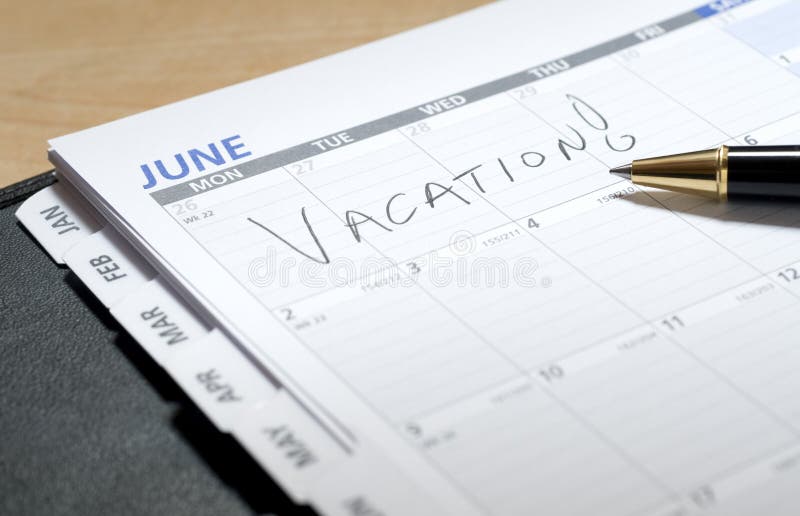 Vacanza scritta in giugno su un calendario