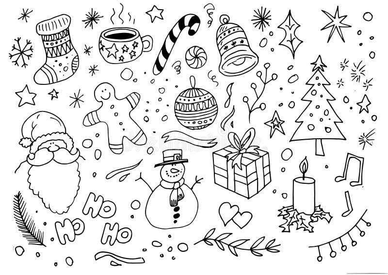 Christmas Hand Drawn Doodles, vector elements on white background royalty free illustration