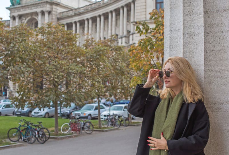 Vacation in Austria. Woman in Vienna Streets, City Scene Stock Photo ...