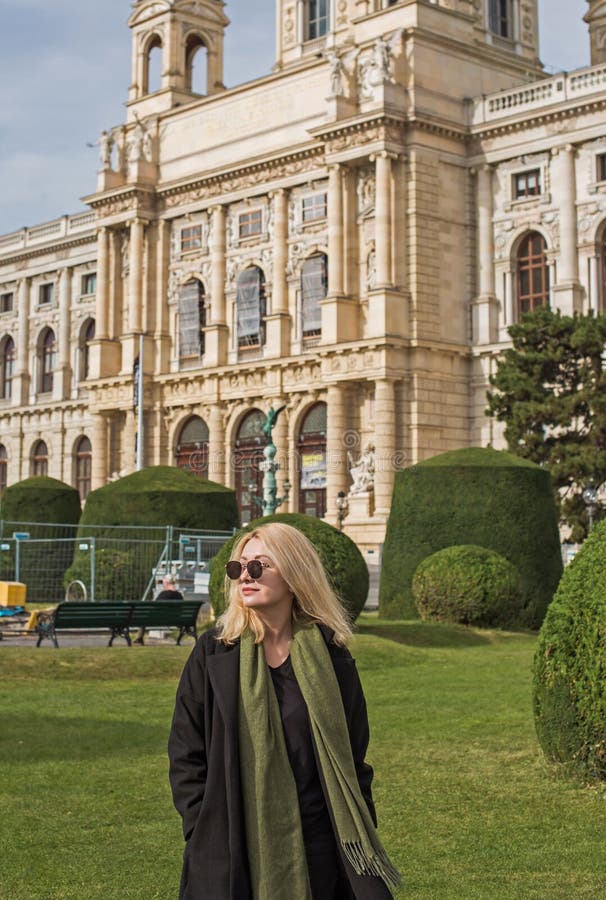 Vacation in Austria. Woman in Vienna Streets, City Scene Stock Image ...