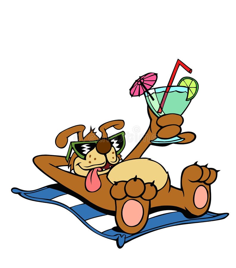 Happy mutt with a tropical drink, sunning on a beach. Happy mutt with a tropical drink, sunning on a beach