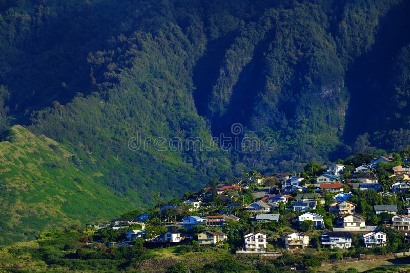 Vacation Homes on Tropical Mountainside Lush Green royalty free stock photo