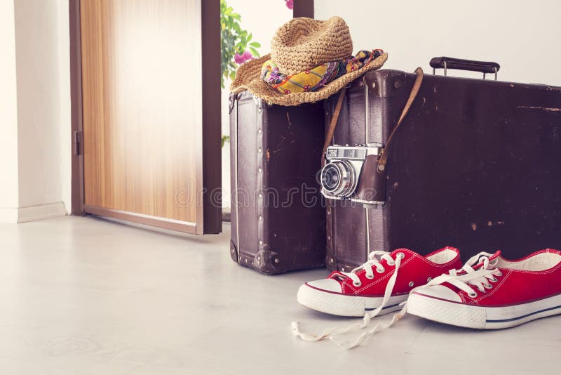 Vacation suitcase by front door