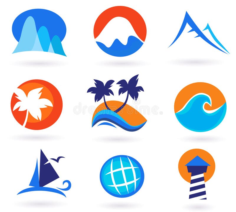 Vacation, travel and holiday icon set. Collection of 9 design elements inspired by water, nature, beach, sun and globe. Perfect use for travel guides, websites, maps and travel brochures. Vacation, travel and holiday icon set. Collection of 9 design elements inspired by water, nature, beach, sun and globe. Perfect use for travel guides, websites, maps and travel brochures.