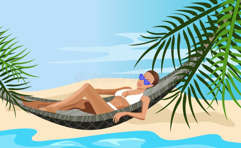 Illustration of a woman chilling out on the beach. Illustration of a woman chilling out on the beach