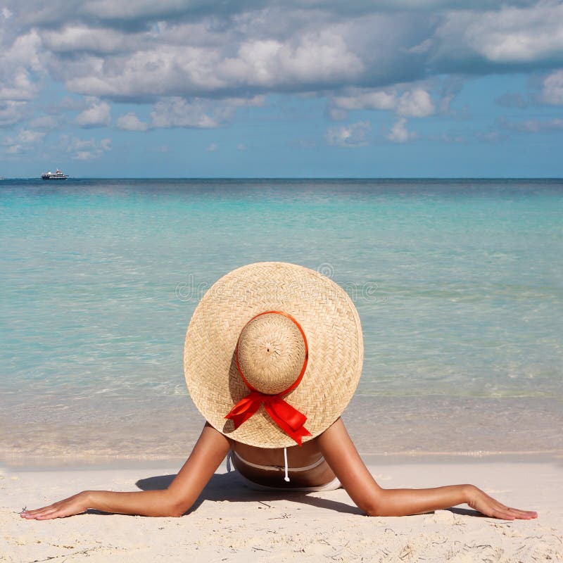 Vacation. Woman in Big Sun Hat Stock Photo - Image of lady