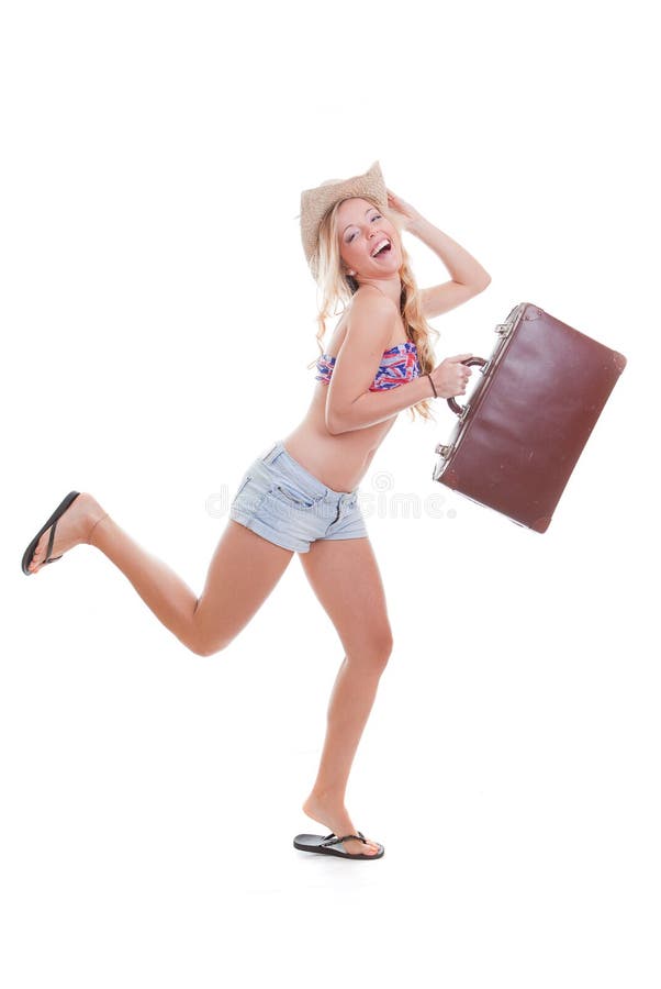 Vacation woman travel bag stock photos Vacation woman travel bag stock photos