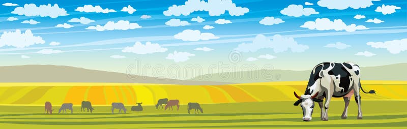 Vache et pré vert Horizontal rural illustration de vecteur Vache et pré vert Horizontal rural illustration de vecteur
