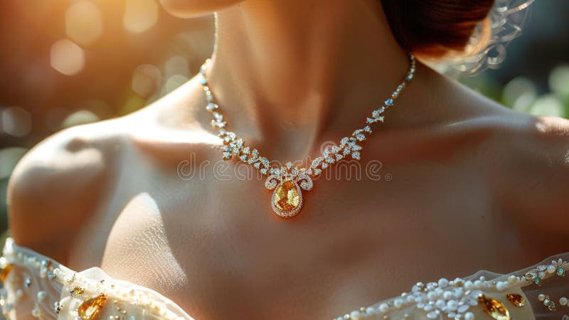 Vacker, magisk, citrinkristallgem gemstone-halsband stock illustrationer