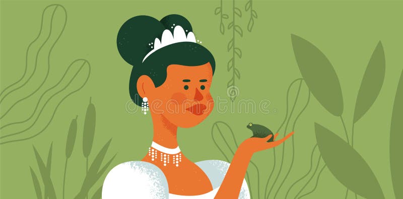 Vacker prinsessa kvinna som håller groda i hand med avsky vektor illustrationer