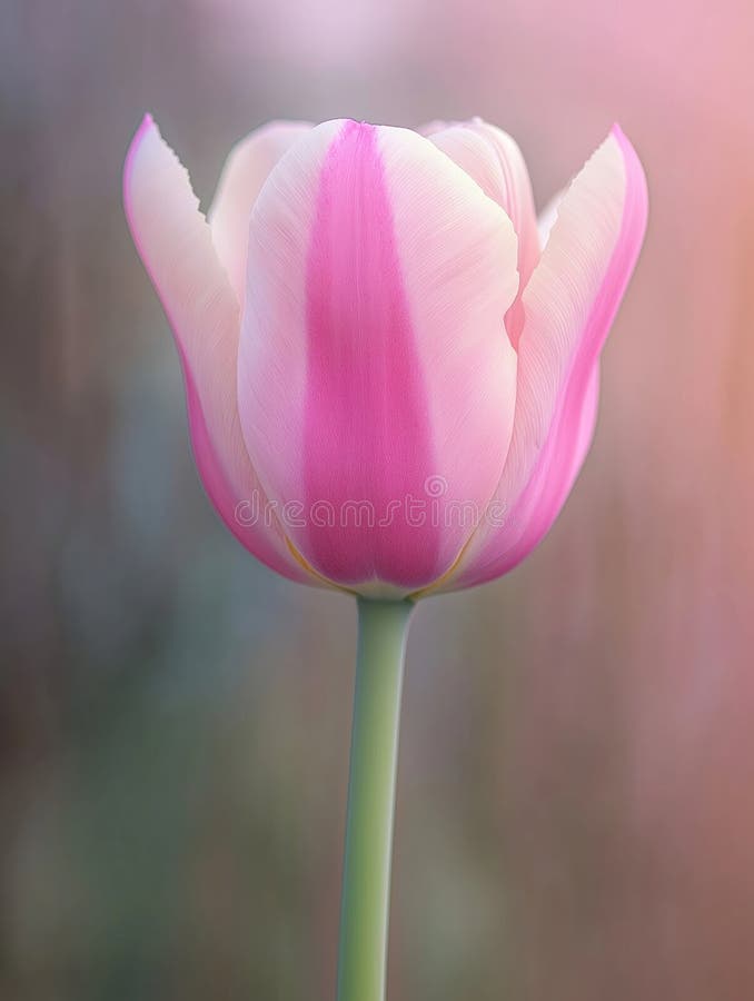 Vacker, rosa, vit tulpanblomma nära. Fintvätt visar mjuk färggradient. elegant flordesign. Uppblossning stock illustrationer