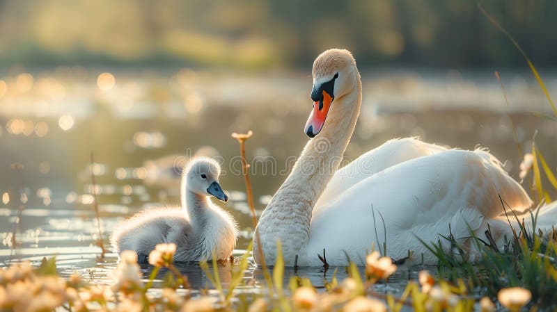 Vacker svancygnus-färg med cygnet på gran. generativ ai vektor illustrationer