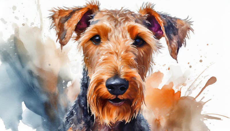 Vacker vattenfärgsillustration Svart brun airedale skräckale Puppy portrait sött husdjur royaltyfri illustrationer