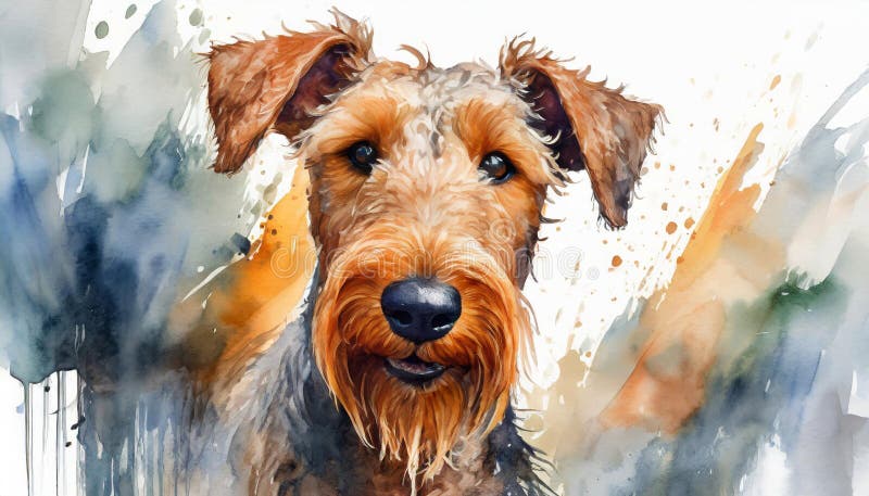 Vacker vattenfärgsillustration Svart brun airedale skräckale Puppy portrait sött husdjur vektor illustrationer