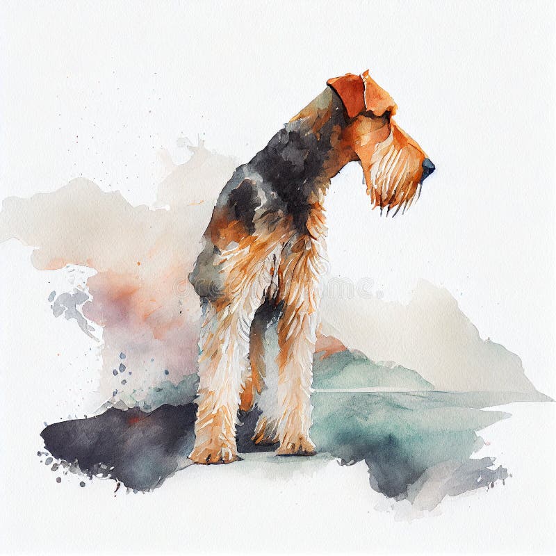 Vacker vattenfärgsmålning av en airedale skräckare stock illustrationer