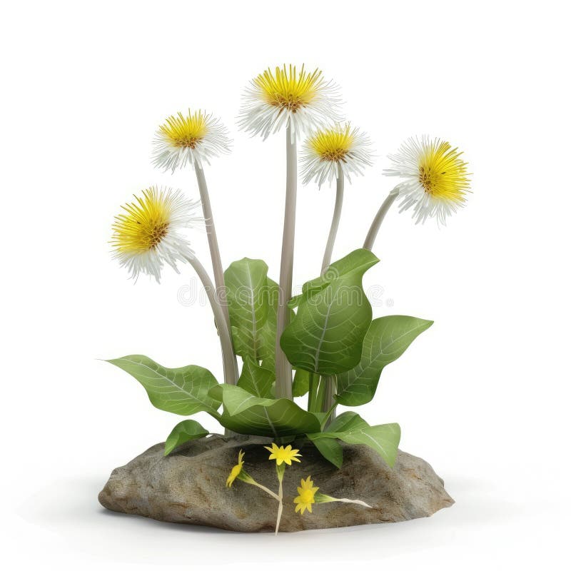 Vacker vit dandelions Blooming på en rock royaltyfri illustrationer