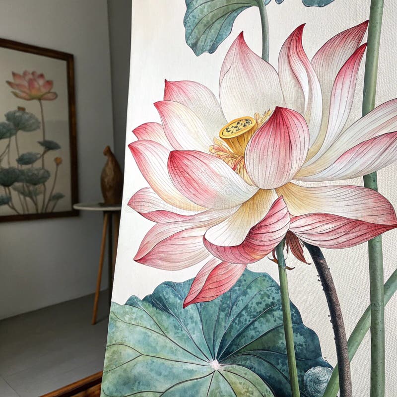 Vackert abstrakt lotusTraditionell kinesisk målning royaltyfri illustrationer