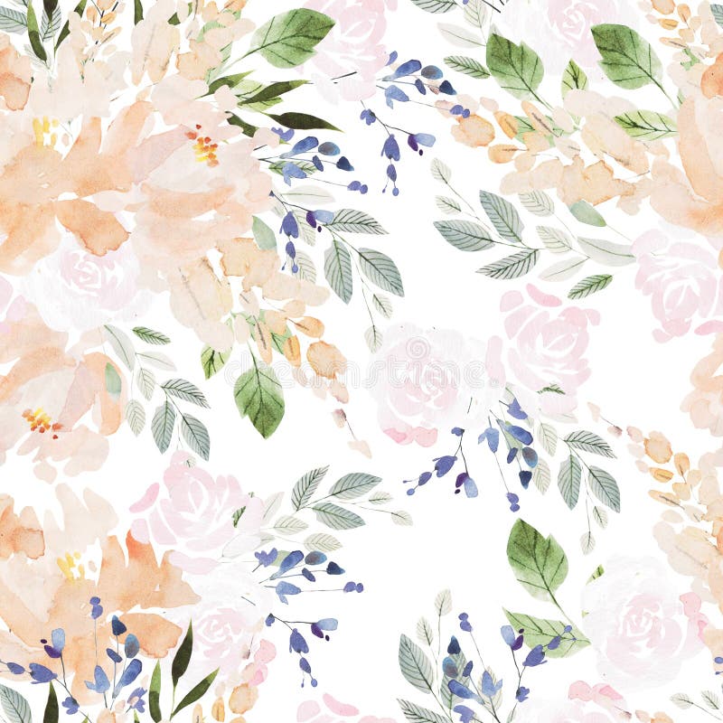 Vackert vattenfärgsmönster utan rosor och blommor stock illustrationer