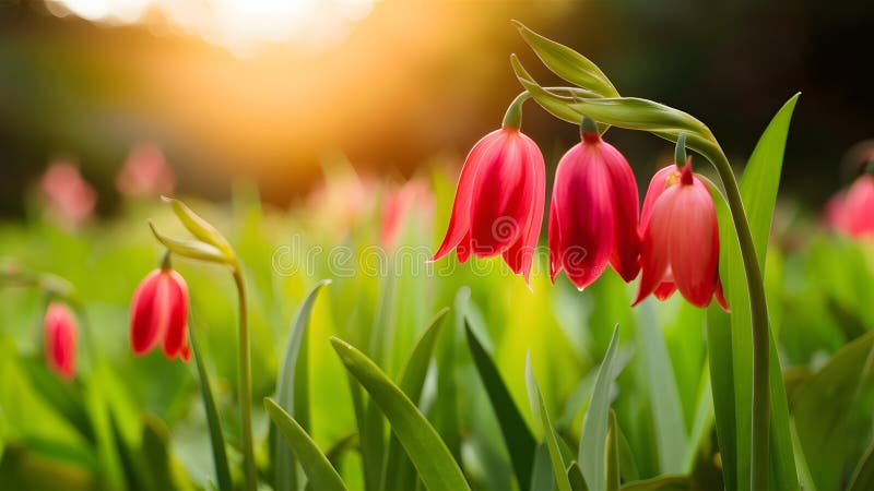 Vackra klockblommor på trädgårdsbanderollens webbplats. Vackra klockblommor i trädgårdsbanderollens webbplats generativ ai