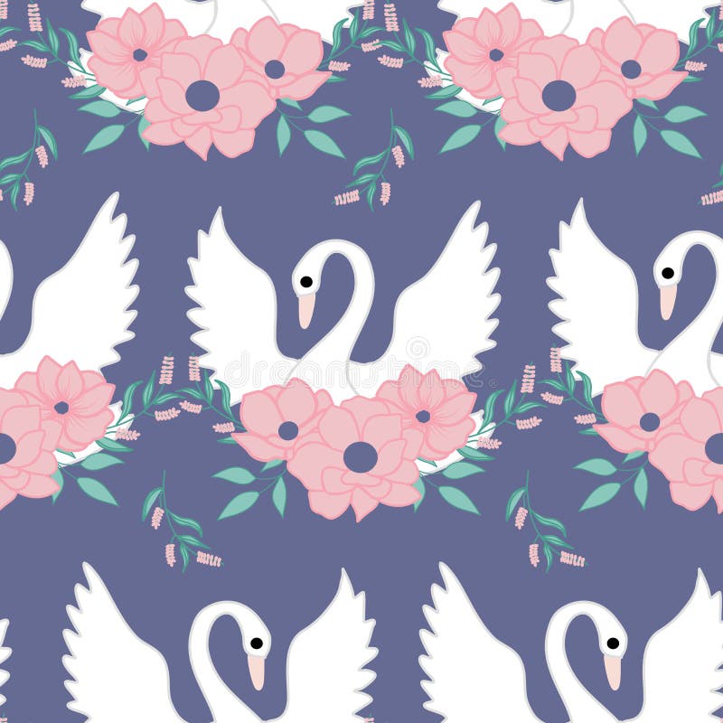 Vackra svanor och blommor, sömlös design royaltyfri illustrationer