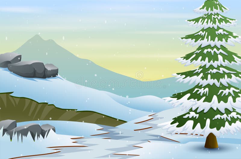 Vackra vinterlandskap med snötäckt fält royaltyfri illustrationer