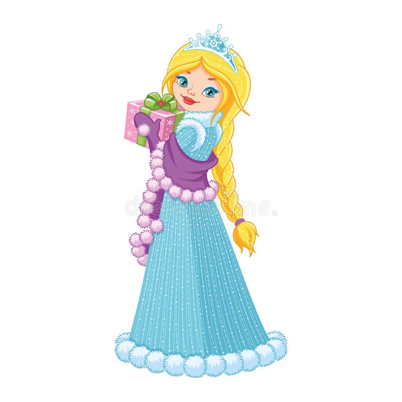 Vackra Winter Princess med Gift royaltyfri illustrationer